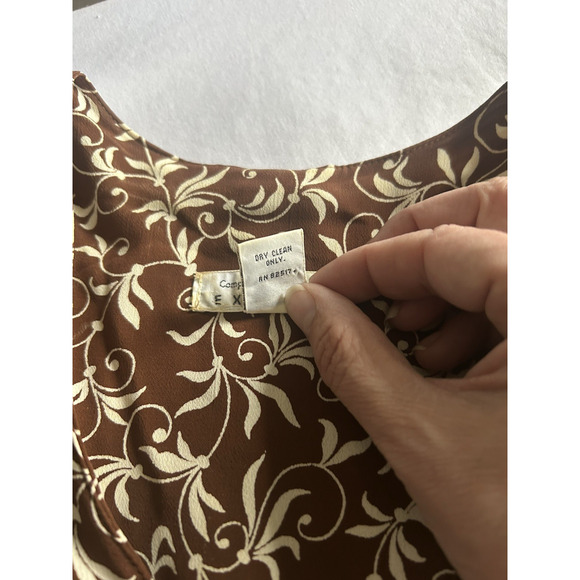 Vintage Express Floral Button Front Maxi Dress Womens Size 13/14 Brown Ivory USA - Picture 4 of 7